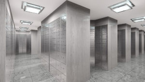 Safe deposit lockers with electronic locking, stainless steel finishing and wooden panels