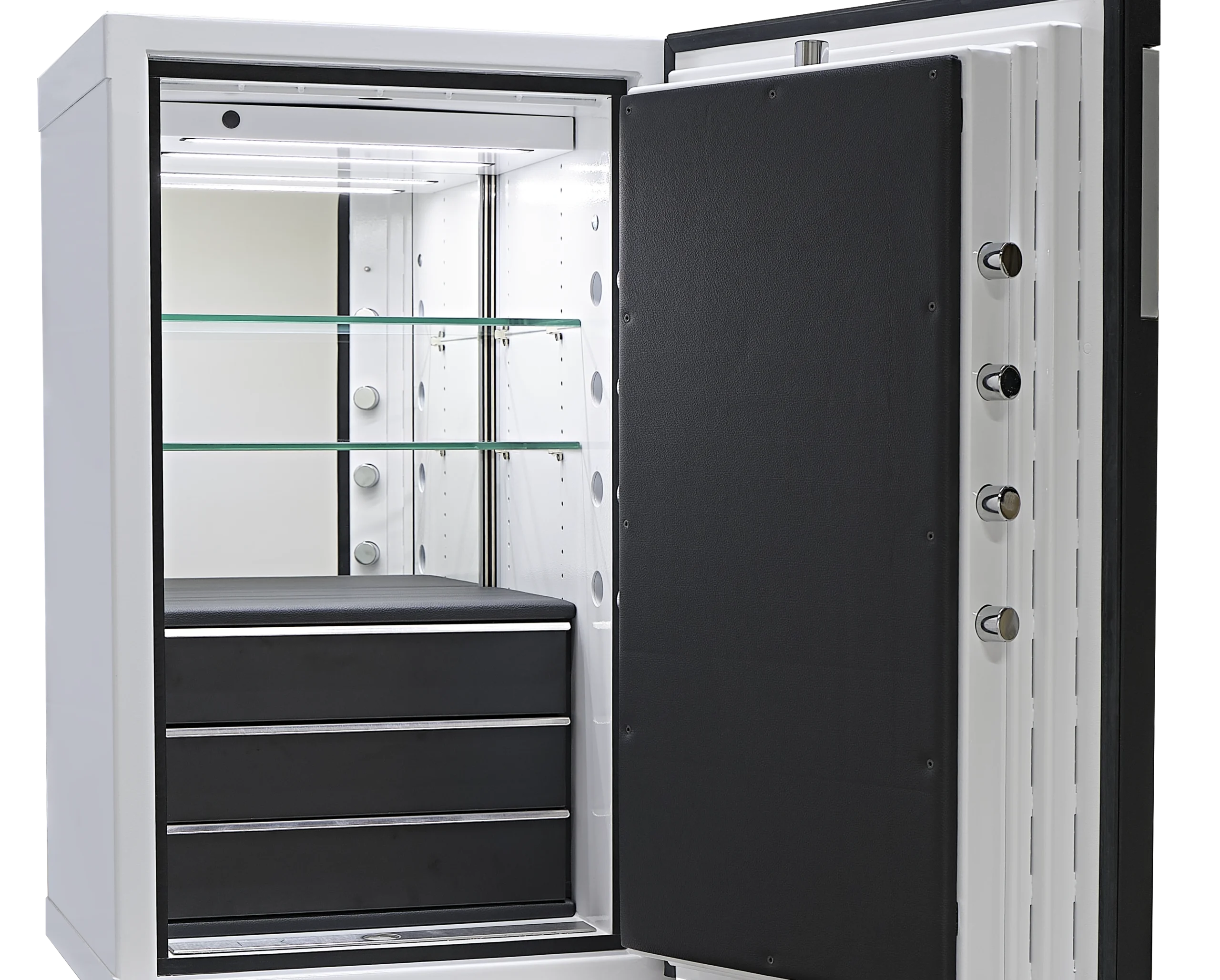 E-509 with Led lights, glass shelves and wooden drawings