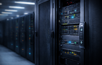 Rows of server racks in a data center, highlighting why businesses need a certified rack mount server cabinet for hardware security.